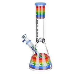 Pulsar Rainbow Pride Glow Glass Beaker Water Pipe - 10" / 14mm F - Discreet Smoker