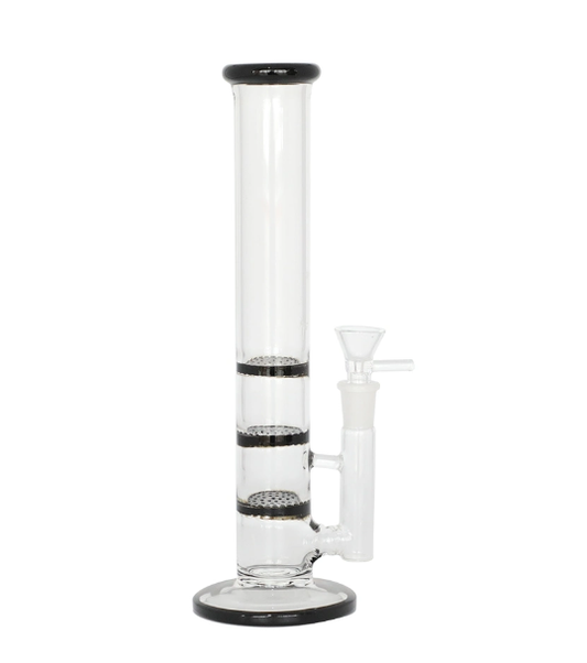 11 Inch Triple Honeycomb Perc Bong Straight Water Pipe - Discreet Smoker