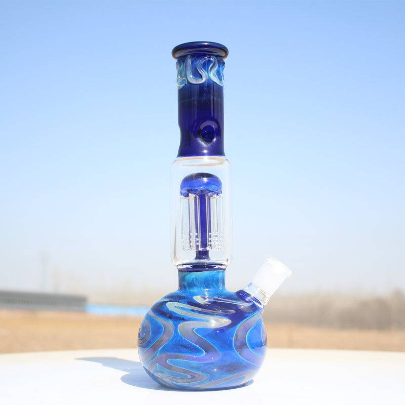 10.5" Blue Buddha Glass Water Pipe w/ Coil Perc - Discreet Smoker