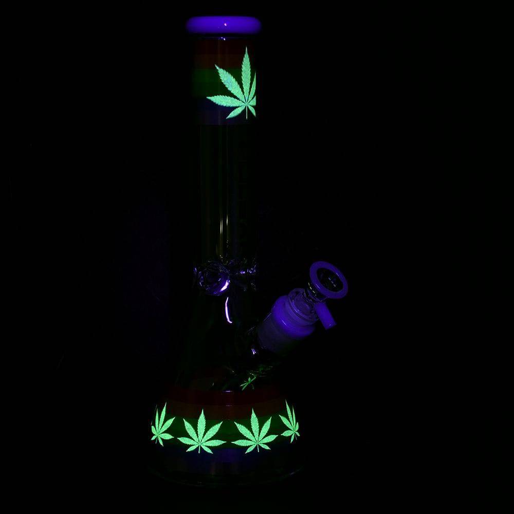 Pulsar Rainbow Pride Glow Glass Beaker Water Pipe - 10" / 14mm F - Discreet Smoker