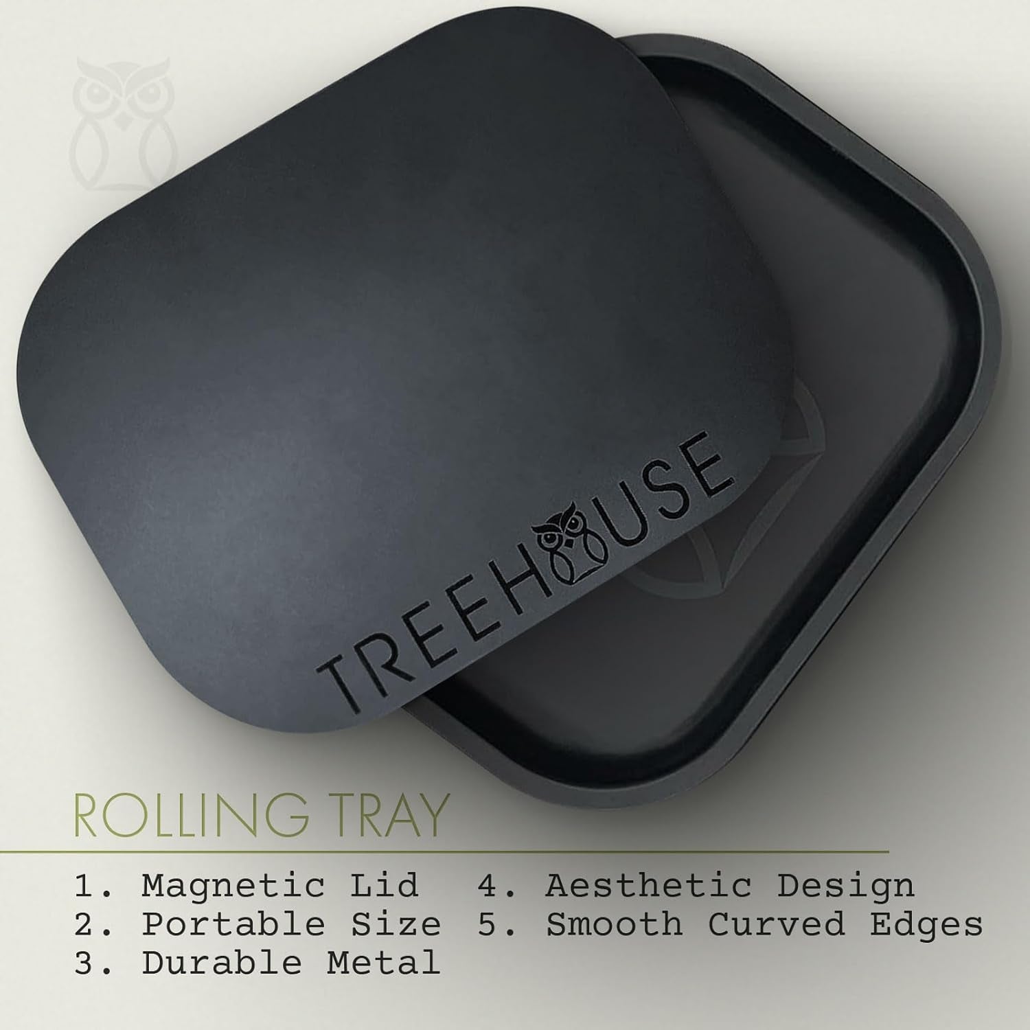 Black Rolling Tray Set with PVC Soft Magnetic Lid, Ashtray Included for Home Storage or Travel - 7" X 5.5", Small, Cute