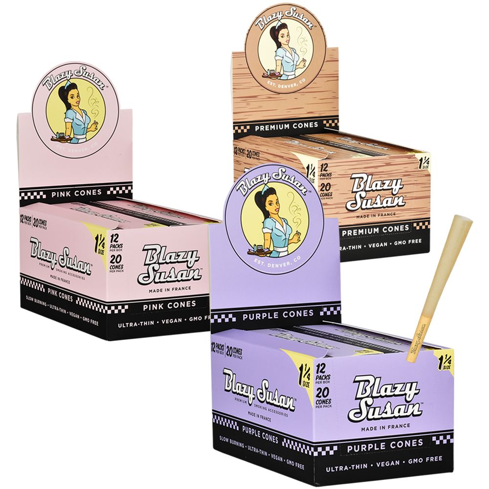 Blazy Susan Pre-Rolled Cones Slide Box | 1 1/4 | 20pc | 12pk Display Blazy Susan Pre-Rolled Cones Slide Box | 1 1/4 | Cone - Discreet Smoker