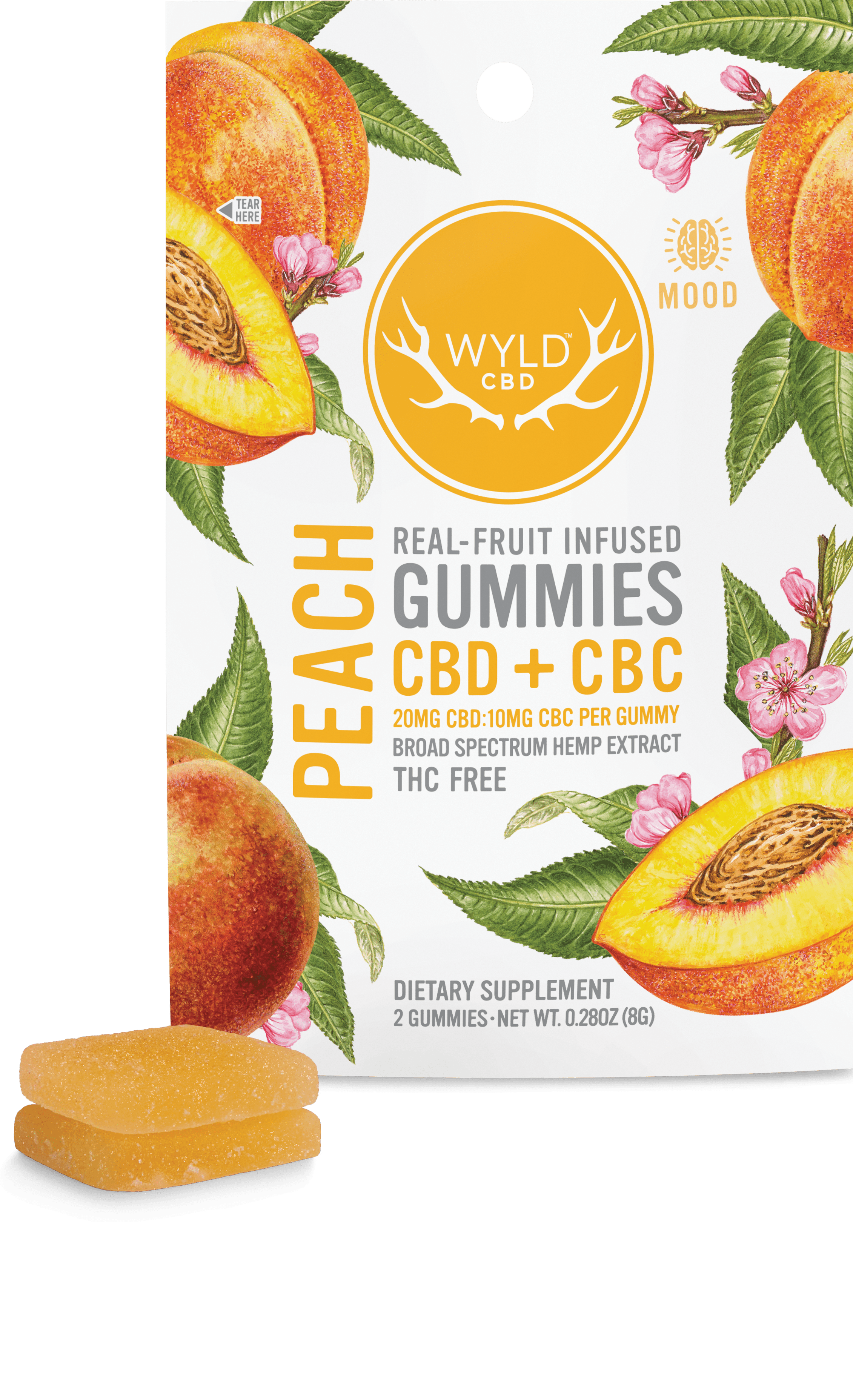 WYLD Real Fruit Infused CBD + CBC Gummies Peach (60MG -1200MG) - Discreet Smoker