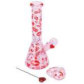Pulsar Valentine's XOXO Glass Beaker Water Pipe & Hand Pipe Set - 10" / 14mm F - Discreet Smoker