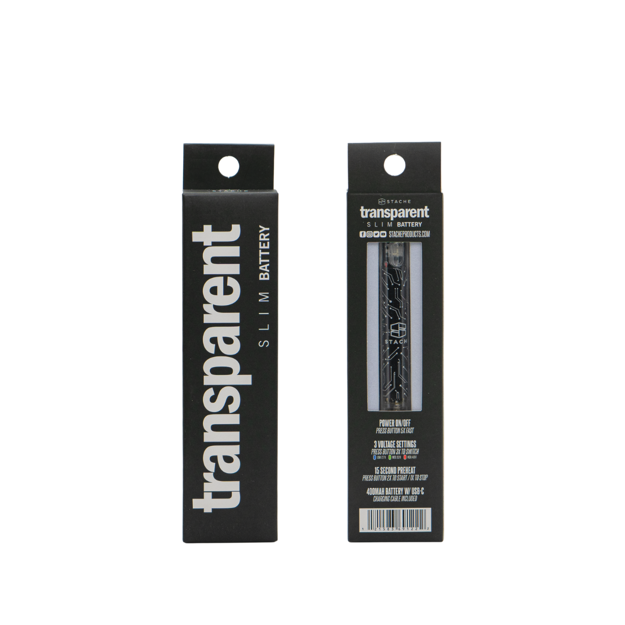 Transparent light up Vape battery by Stache - Discreet Smoker
