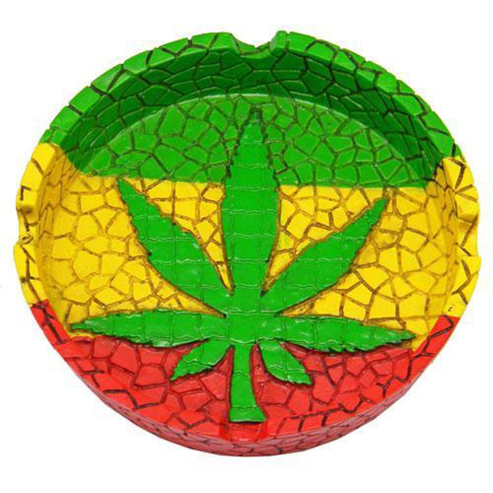 Rasta Leaf Round Ashtrays - Discreet Smoker