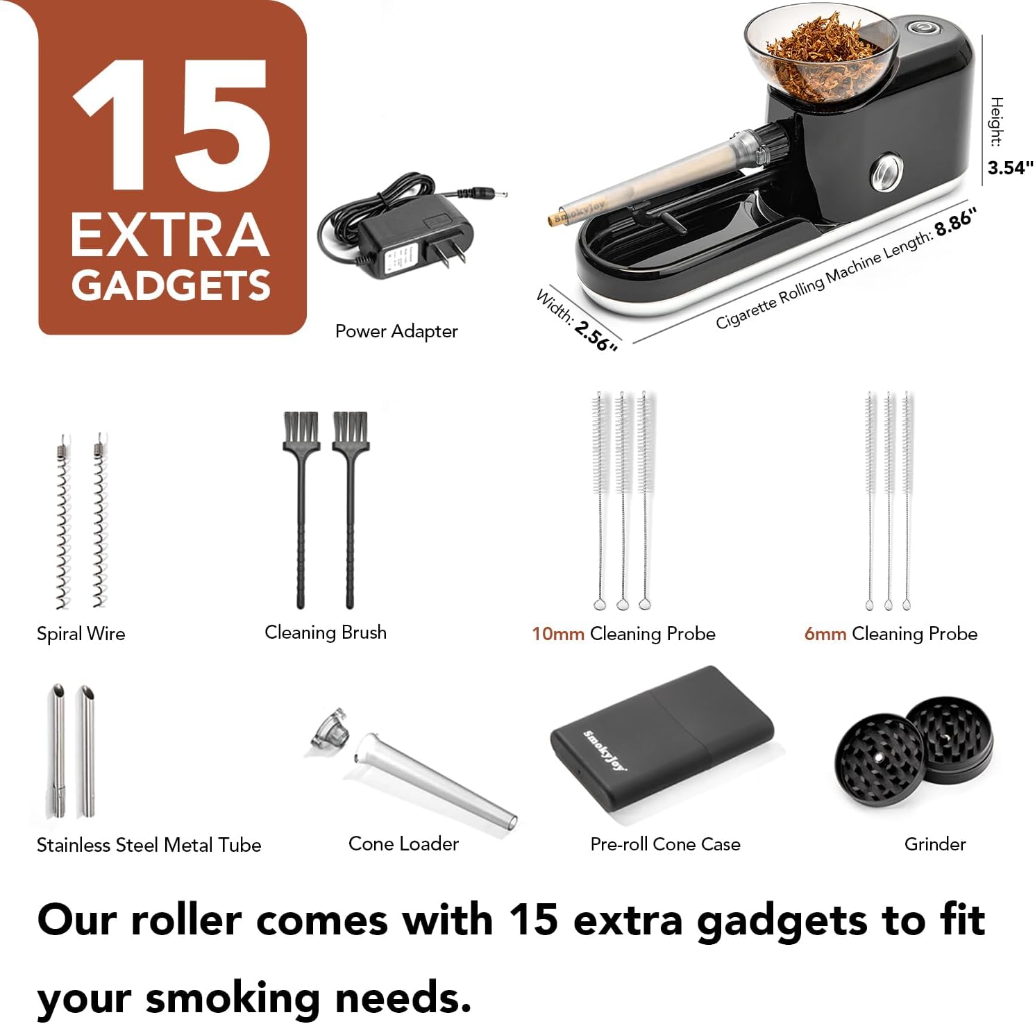 Electric Cigarette Rolling Machiner with Pre Rolled Holder Case, Grinder, Filling Maker