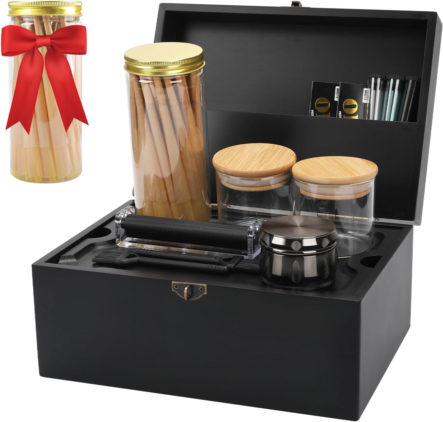 Large Bamboo Storage Box with Removable Tray Kit