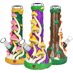 Mushroom Madness Glow in Dark Glass Beaker Water Pipe - 10" /14mm F/ Colors Vary - Discreet Smoker