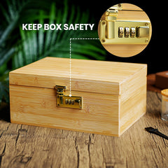 Large Bamboo Stash Box with Combination Lock 3 Glass Jar - Discreet Smoker