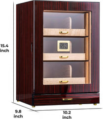 Cigar Humidor, Cigar Humidor Cabinet Airtight Desktop Humidor Accessory Drawer Holds 150 Cigars,3 Cedar Tary Dividers, Magnetic Door Digital Hygrometer Humidifiers,Gift for Men