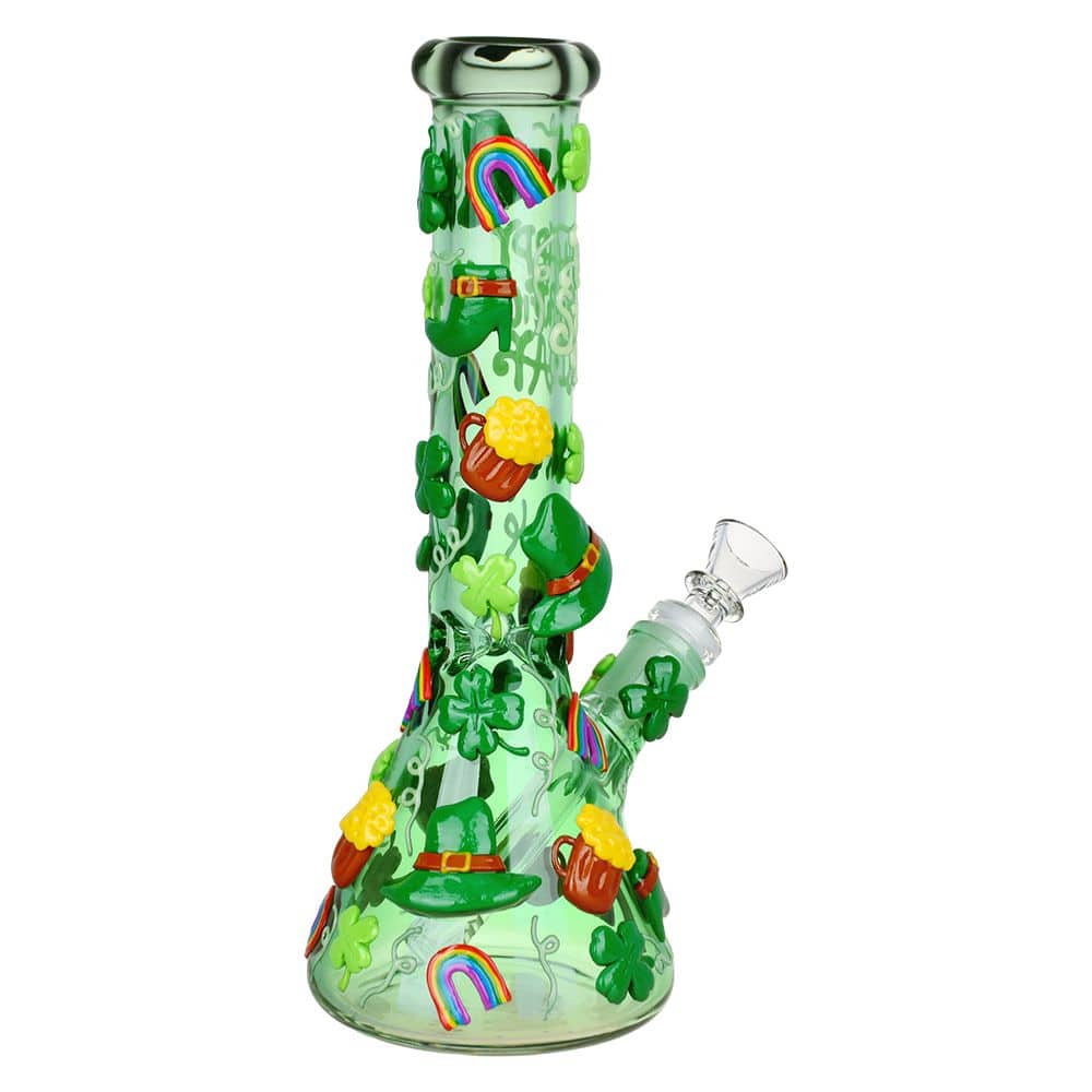 St. Patrick's Day Glow In The Dark Water Pipe - 10" / 14mm F - Discreet Smoker