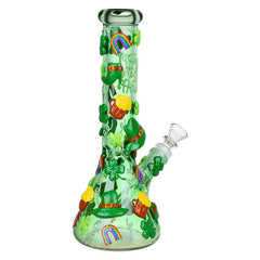 St. Patrick's Day Glow In The Dark Water Pipe - 10" / 14mm F - Discreet Smoker