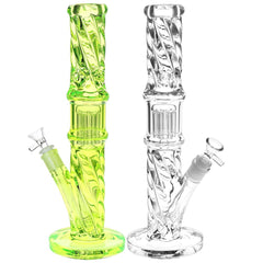 Translucent Twisty Jellyfish Perc Straight Glass Water Pipe | 13.75" - Discreet Smoker