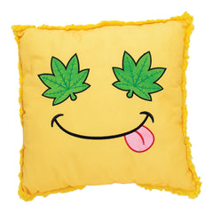 Green Leaf Smiley Face Plush Pillow - 16"x15" - Discreet Smoker