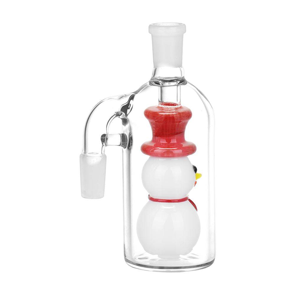 Smiling Snowman Glass Ashcatcher - 5" / 14mm / 90D - Discreet Smoker