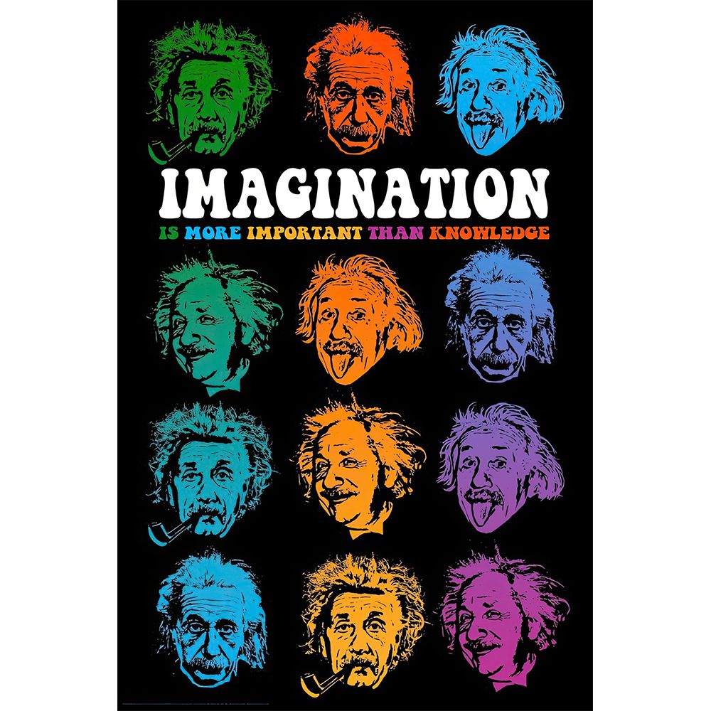 Einstein Faces Imagination Is More Important Than Knowledge Poster - 24"x36" - Discreet Smoker