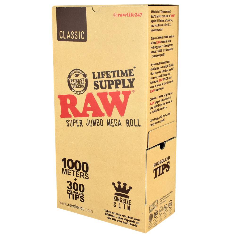 RAW Classic Super Jumbo Mega Roll -1000m/300 Tips/King Size Slim - Discreet Smoker