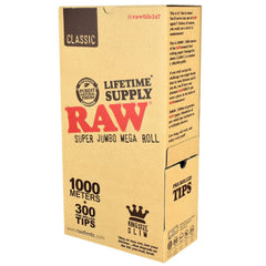 RAW Classic Super Jumbo Mega Roll -1000m/300 Tips/King Size Slim - Discreet Smoker