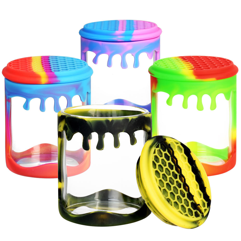Silicone Wrapped Glass Storage Jar - 100mL / Colors Vary - Discreet Smoker