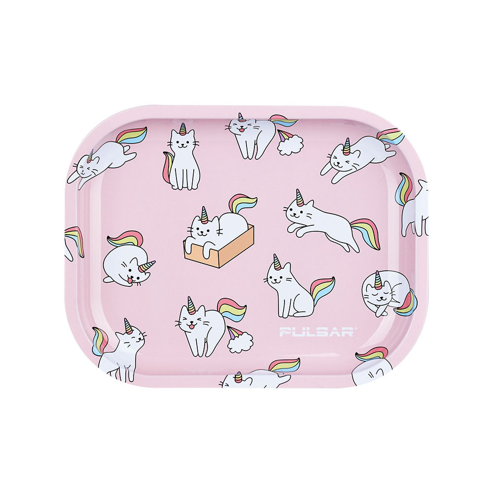 Pulsar Mini Metal Rolling Tray w/ Lid - Caticorns / 7"x5.5" - Discreet Smoker