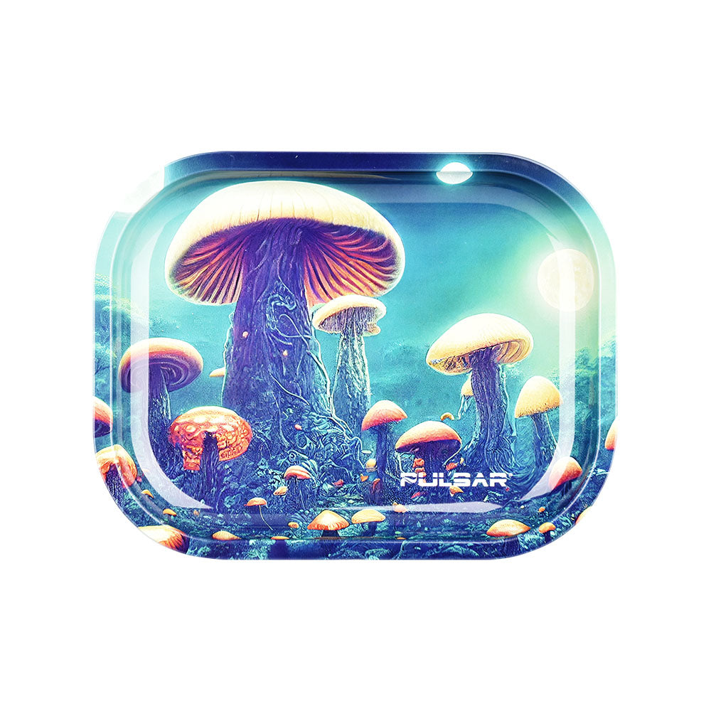 Pulsar Mini Metal Rolling Tray w/ Lid - Planet Fungi / 7"x5.5" - Discreet Smoker