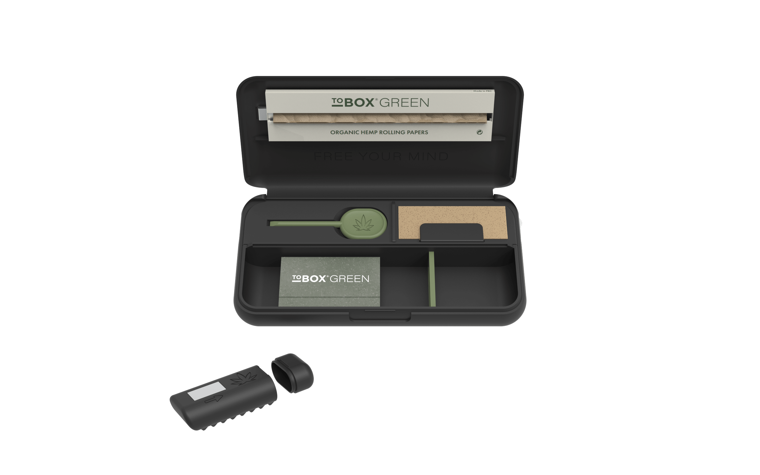 Tobox Green All-In-One Pocket Size Smell-Proof Stash Box Rolling Kit - Discreet Smoker