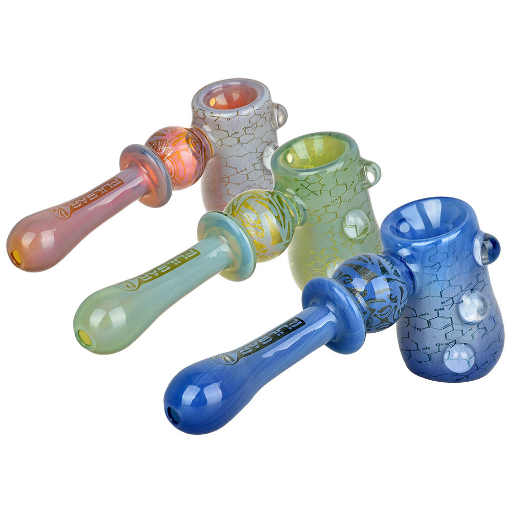 Pulsar Inside Print Glass Hammer Bubbler | THC Blueprint | 5.25" - Discreet Smoker