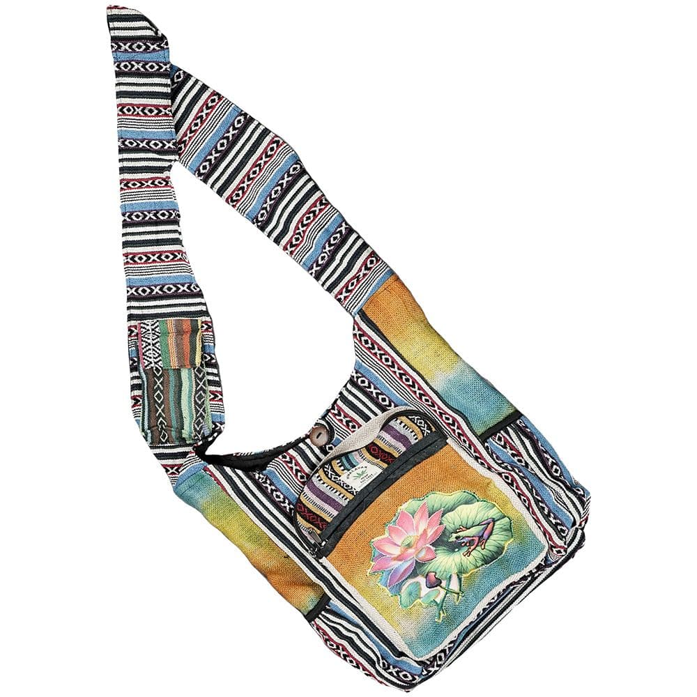 Threadheads Himalayan Hemp Lily Pad Patchwork Shoulder Bag - 15" x 14" - Discreet Smoker