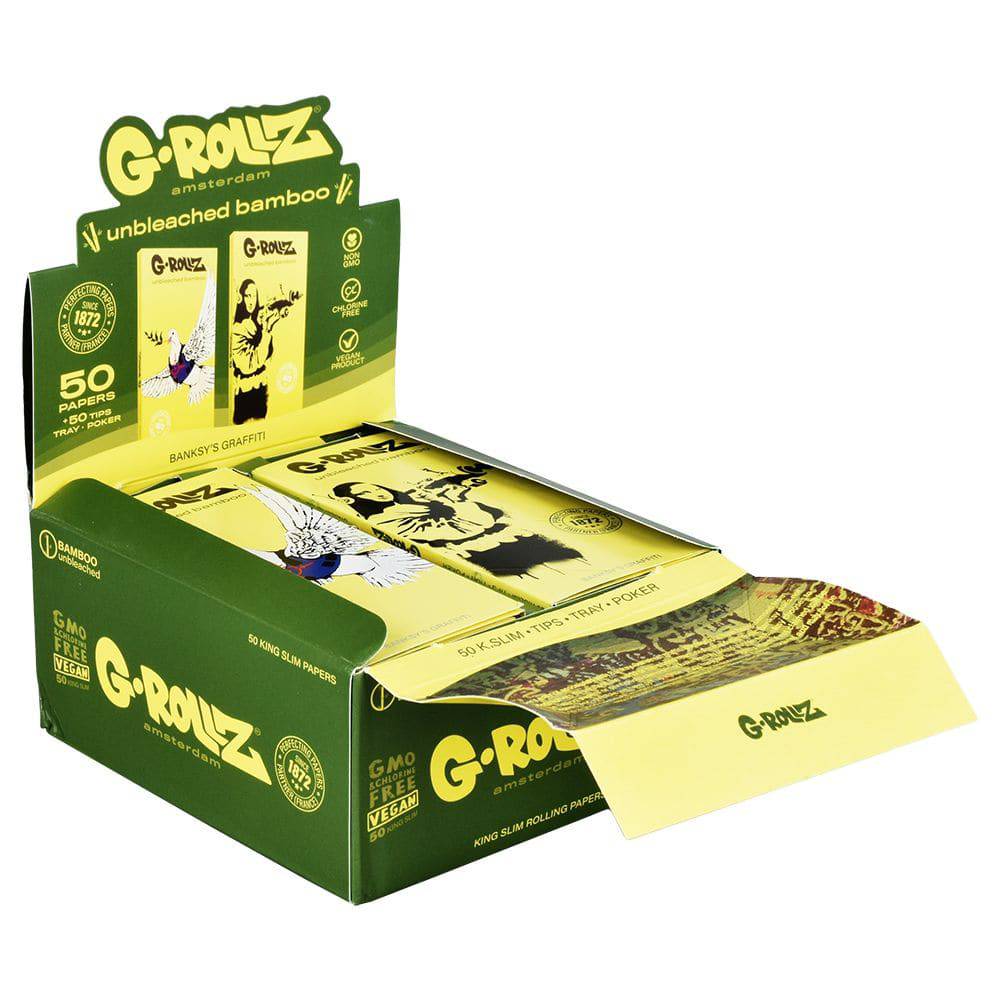 G-ROLLZ x Banksy's Graffiti Papers + Tips | 50pc | King Size | 16pk Display - Discreet Smoker