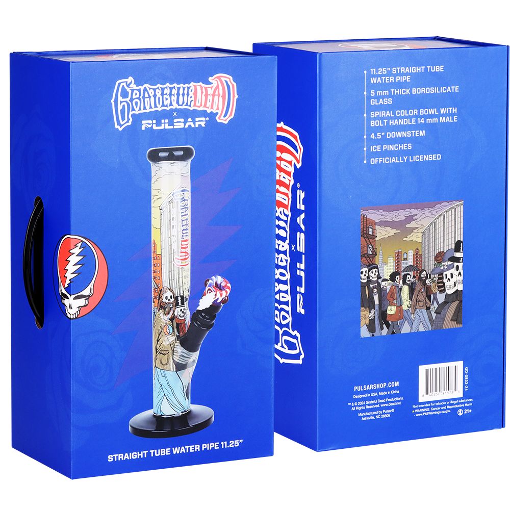 The Grateful Dead x Pulsar Inside Print Straight Tube Glass Water Pipe | 11.25" | 14mm F - Discreet Smoker