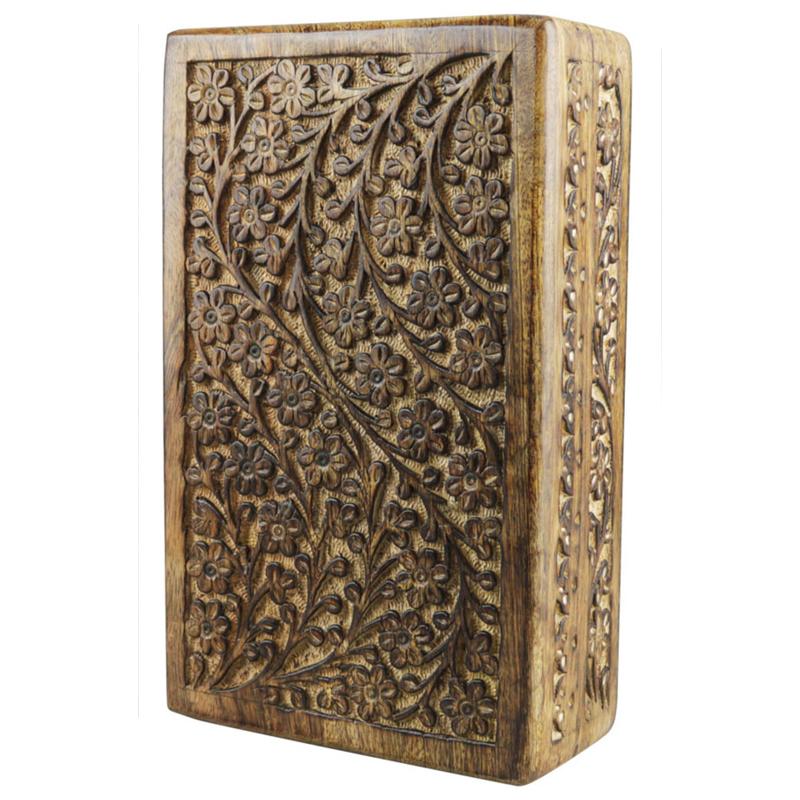 Floral Carved Wood Stash Box - 10"x6" - Discreet Smoker