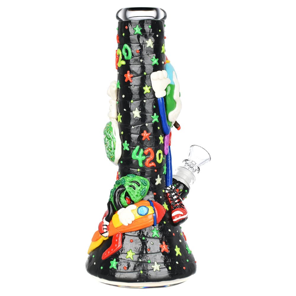 Stoney Rocket Bro 3D Painted Water Pipe - 10.25" / 14mm F - Discreet Smoker