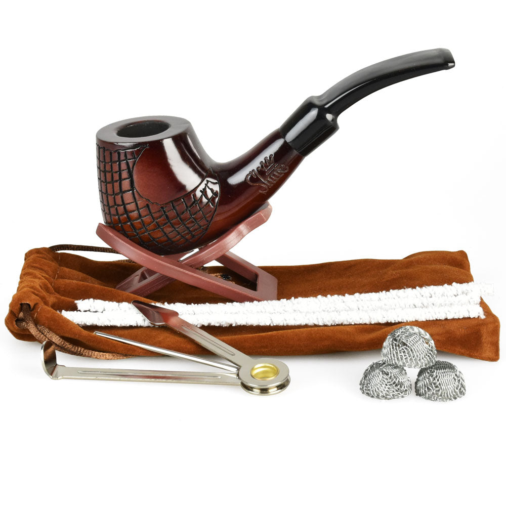 Pulsar Shire Pipes Engraved Brandy Cherry Tobacco Pipe - 5.5â€ / Figured Wood