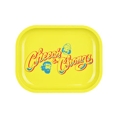 Cheech & Chong's x Pulsar Mini Metal Rolling Tray w/ Lid - Yellow Logo / 7"x5.5" - Discreet Smoker