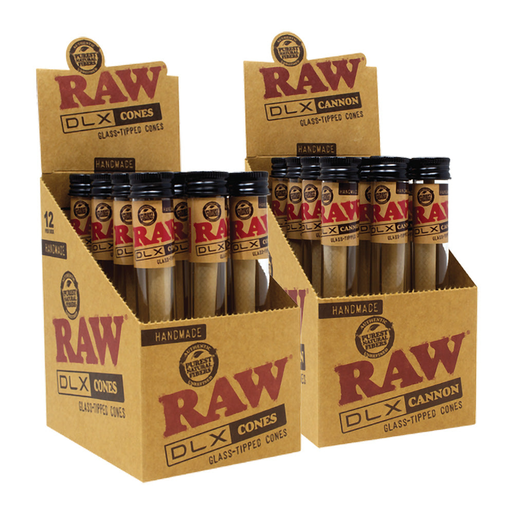 RAW DLX Glass Tipped Cones - 12PC - Discreet Smoker