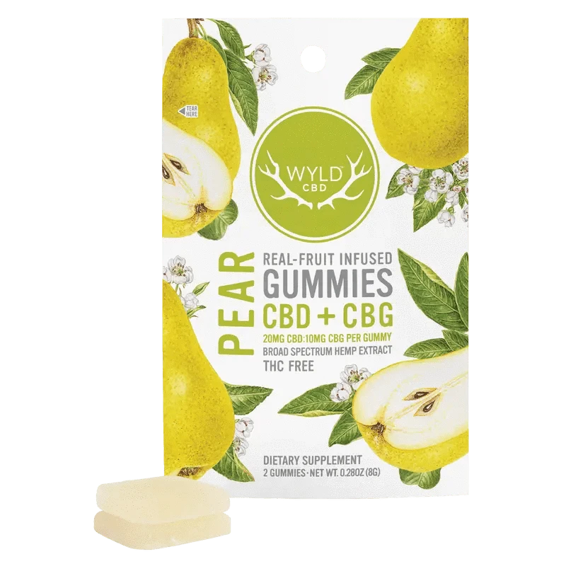 WYLD Real Fruit Infused CBD + CBG Gummies Pear - (60MG - 1200MG) - Discreet Smoker