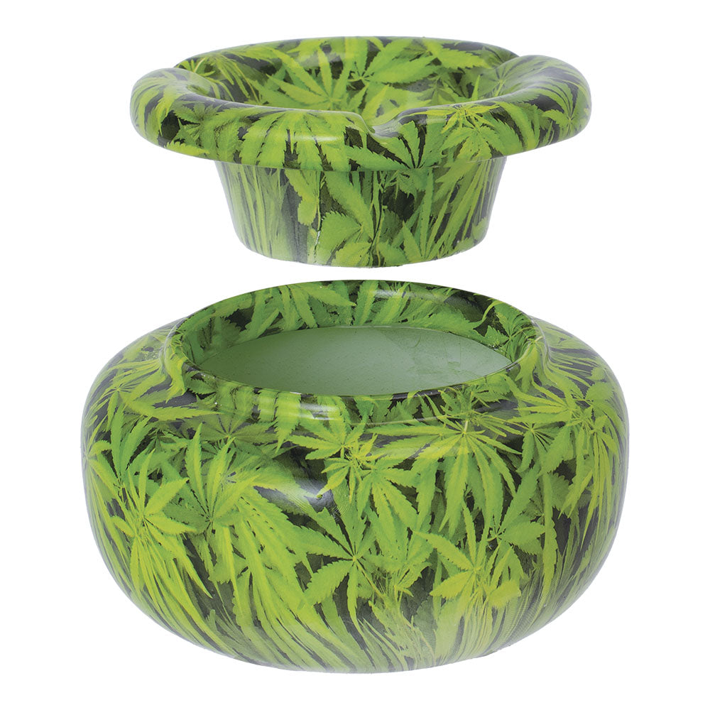 Fujima Moroccan Ceramic Ashtray - Green Leaves / 5" - Discreet Smoker
