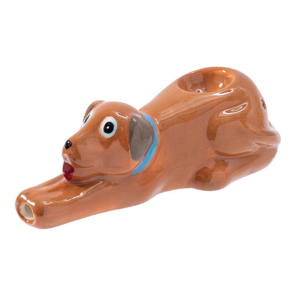 Wacky Bowlz Brown Dog Ceramic Pipe - 4.5" - Discreet Smoker