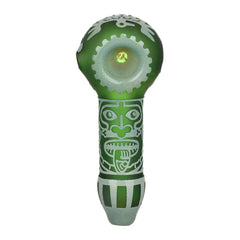 Milkyway Maya Face Sandblasted Glass Spoon Pipe | 4.5" - Discreet Smoker