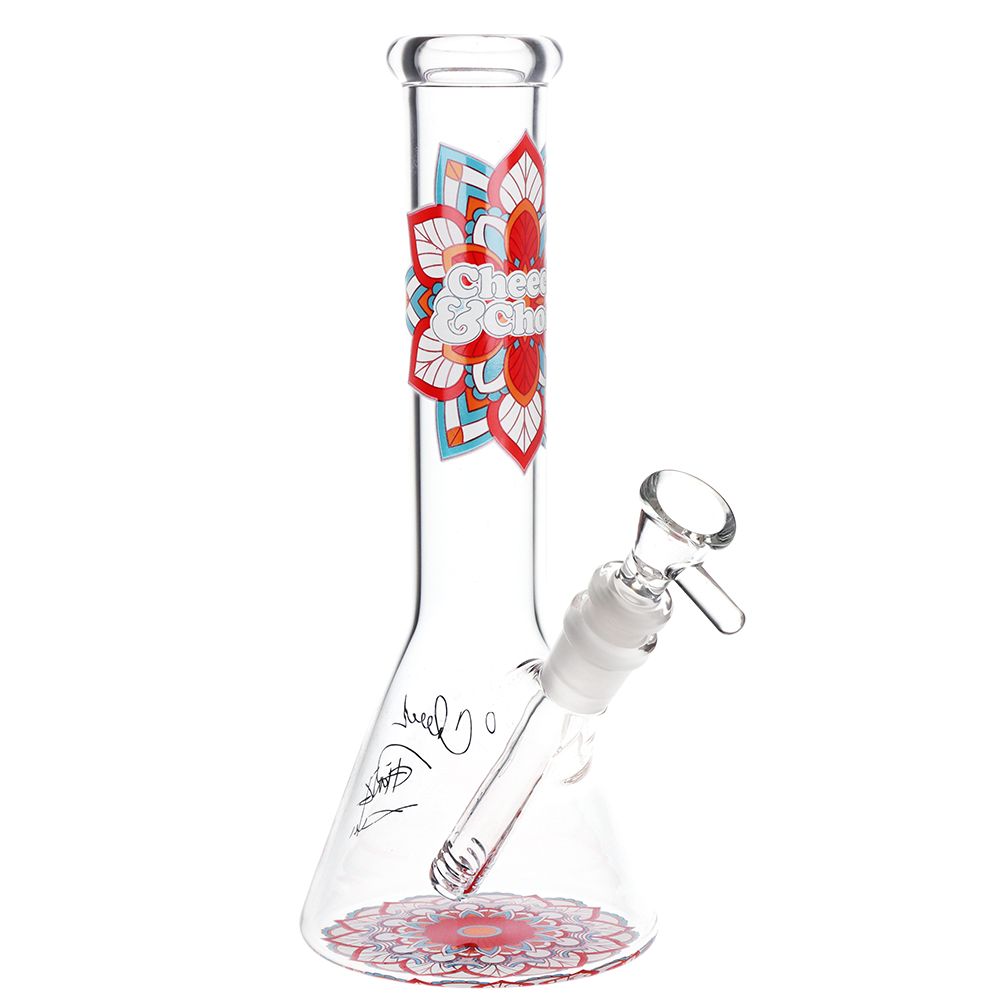 Cheech & Chong Glass Mandala Glow Glass Beaker Water Pipe - 10" / 14mm F - Discreet Smoker