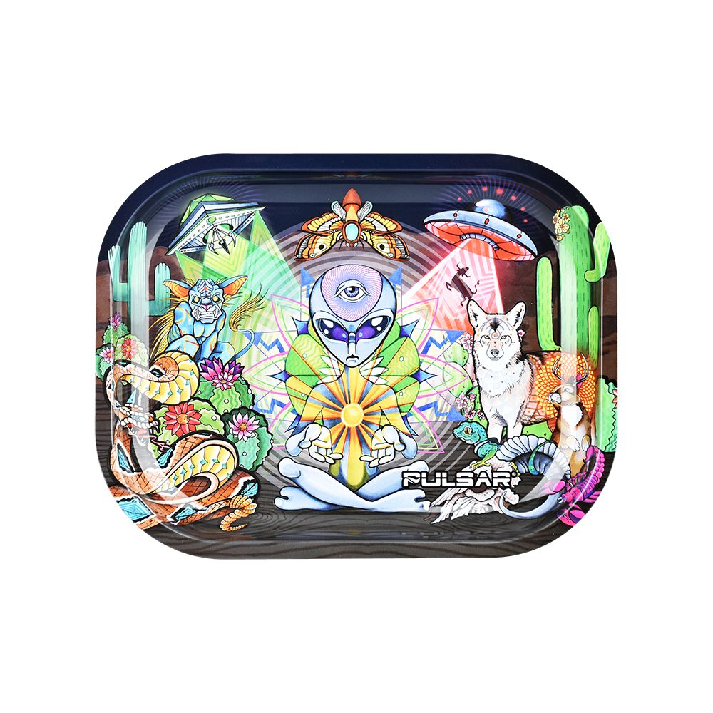 Pulsar Mini Metal Rolling Tray - Psychedelic Desert / 7"x5.5" - Discreet Smoker