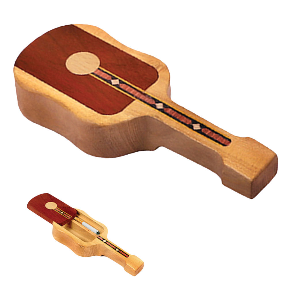 Wood Guitar Dugout w/ Magnetic Lock Slide Lid - Discreet Smoker