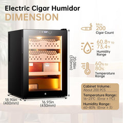 50L Electric Cigar Humidor Cabinet with 3 Cedar Wood Shelves for 300 Counts, Humidity Temperature Control, Heating & Cooling Humidor Electric Cigar Humidor Cabinet with Water Tank, Gift for Men