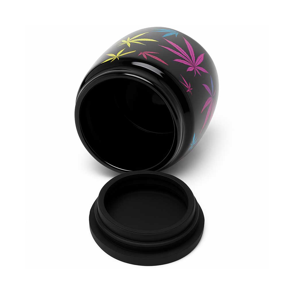 LARGE CERAMIC STASH JAR - WEED LEAFS - Discreet Smoker