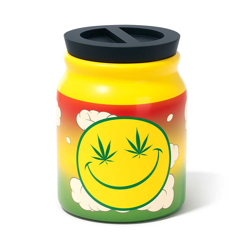 LARGE CERAMIC STASH JAR - STONED SMILEY - Discreet Smoker
