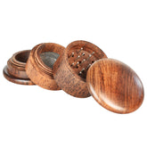 Round Rosewood 4pc Grinder w/ Screen - Discreet Smoker