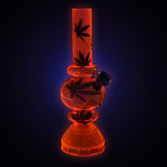 Mini Acrylic Bubble Water Pipe w/ Built in Grinder Base - 6.75" / Assorted Designs - Discreet Smoker
