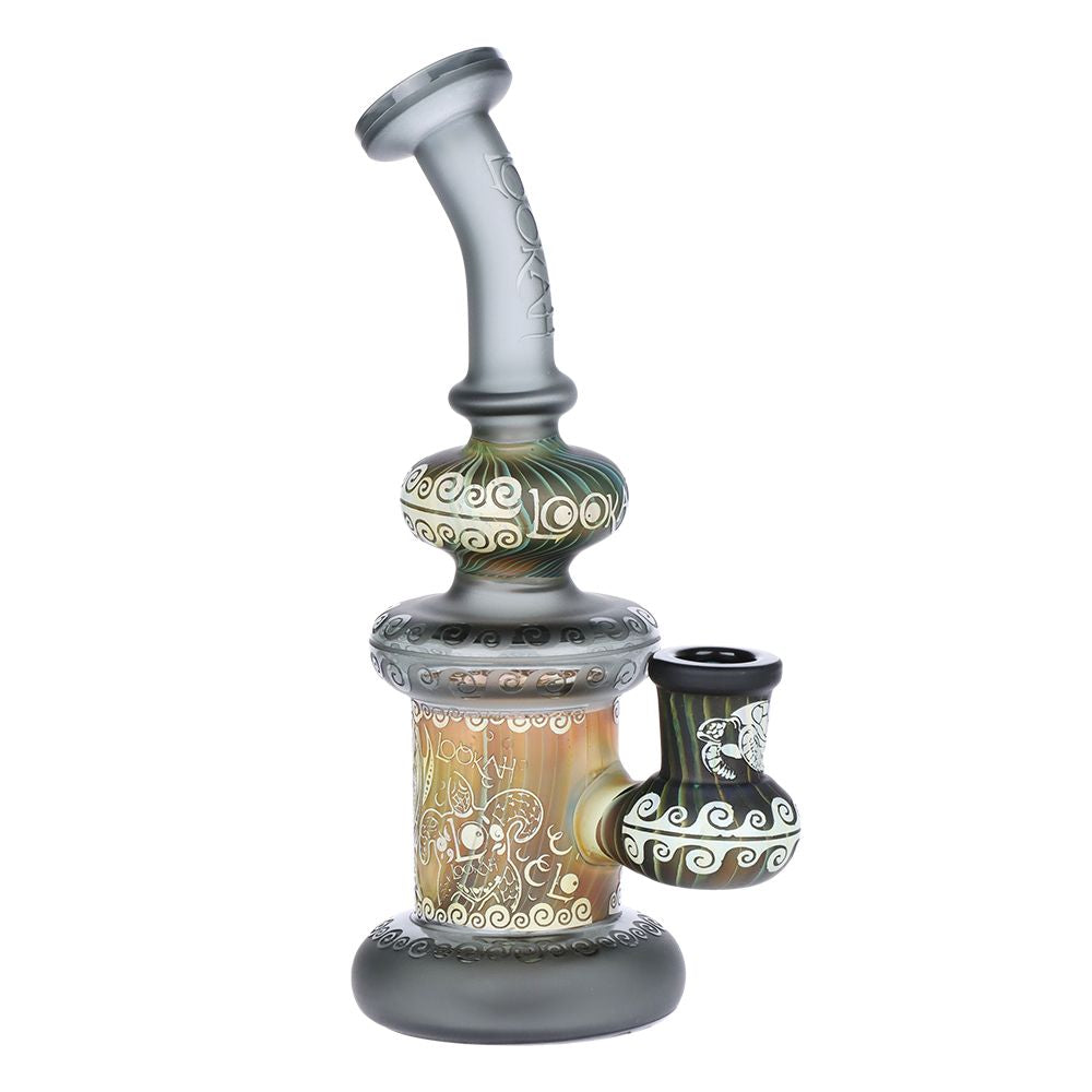 Lookah Glass Sacred Turtle Black Etched Glass Water Pipe - 7" / 14mm F - Discreet Smoker