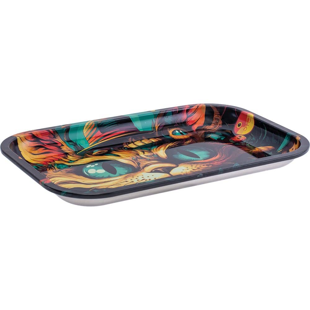 Fujima Trippy Cat Metal Rolling Tray - 11.25"x7.25" - Discreet Smoker